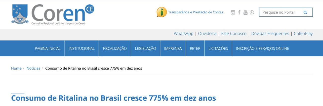 Coren: consumo de Ritalina cresce 775%