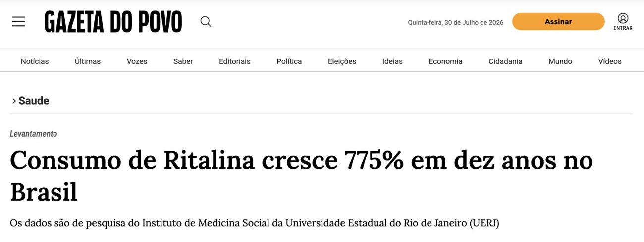 Gazeta do Povo: Ritalina cresce 775% em dez anos