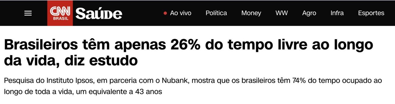 CNN: brasileiros têm apenas 26% de tempo livre ao longo da vida